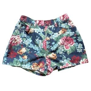 Floral Pattern Vintage High Waisted Jean Shorts